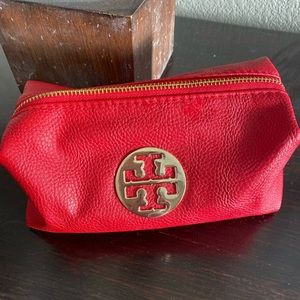 Tory Burch Red Cosmetic Case Gold Hardware